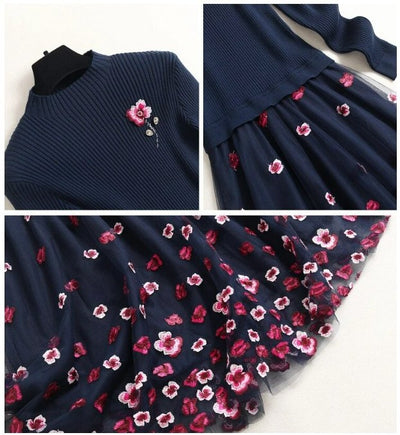 Vintage Laivastonsininen Pitsinen Häämekko