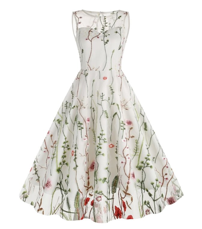 50-Luvun Tyylinen Vintage Flowers -Mekko