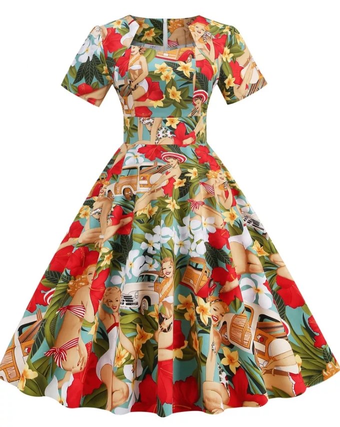 50-Luvun Vintage Patchwork -Tyylinen Mekko