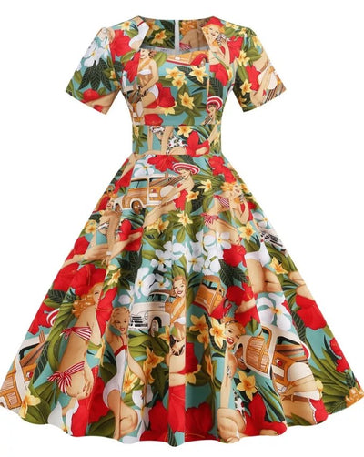 50-Luvun Vintage Patchwork -Tyylinen Mekko