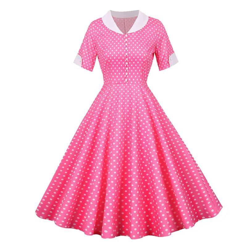 Vintage 50-Luvun Vaaleanpunainen Pilkkumekko