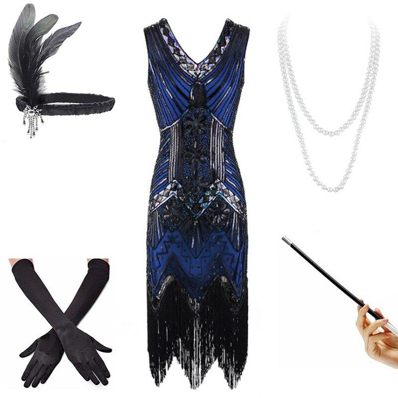 Vintage 20-Luvun Musta Ja Sininen Mekko