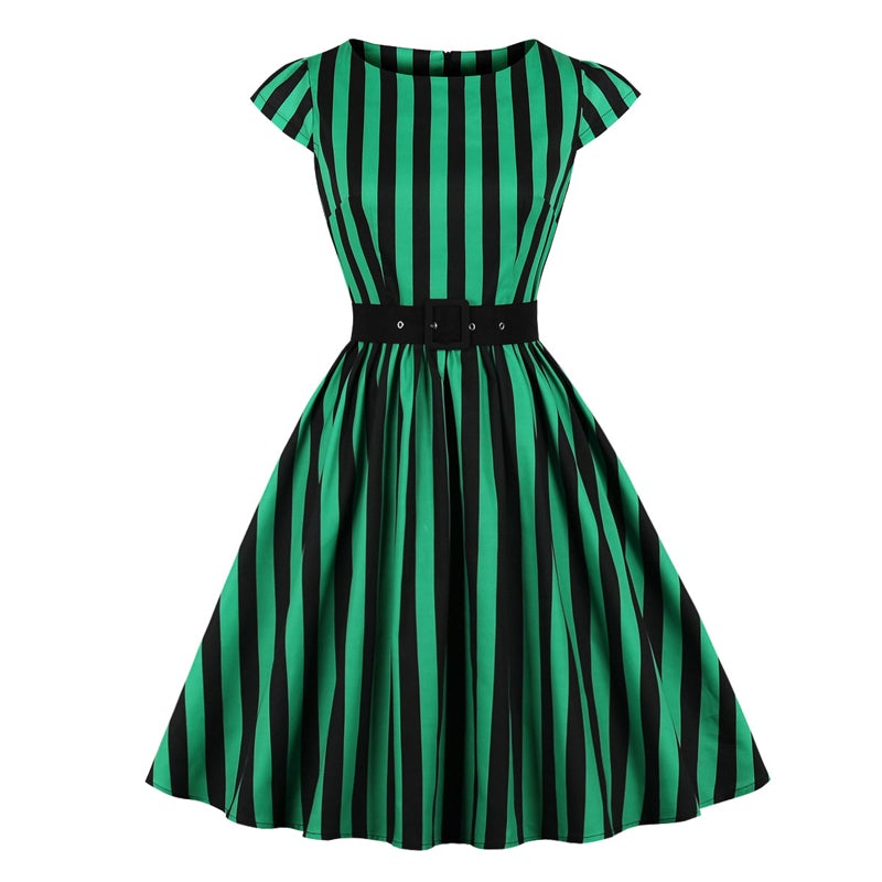 Vintage 50-Luvun Plus-Kokoinen Raidallinen Mekko