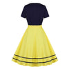 Vintage 50-Luvun Laivastonsininen Ja Keltainen Mekko