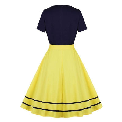 Vintage 50-Luvun Laivastonsininen Ja Keltainen Mekko
