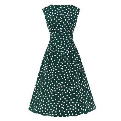 Vintage 50-Luvun Vihreä Valkoinen Pilkkumekko