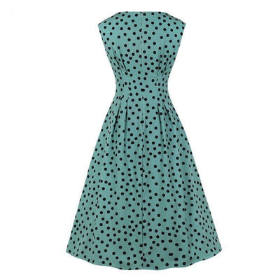 Vintage 50-Luvun Vihreä Mekko Mustilla Pilkuilla