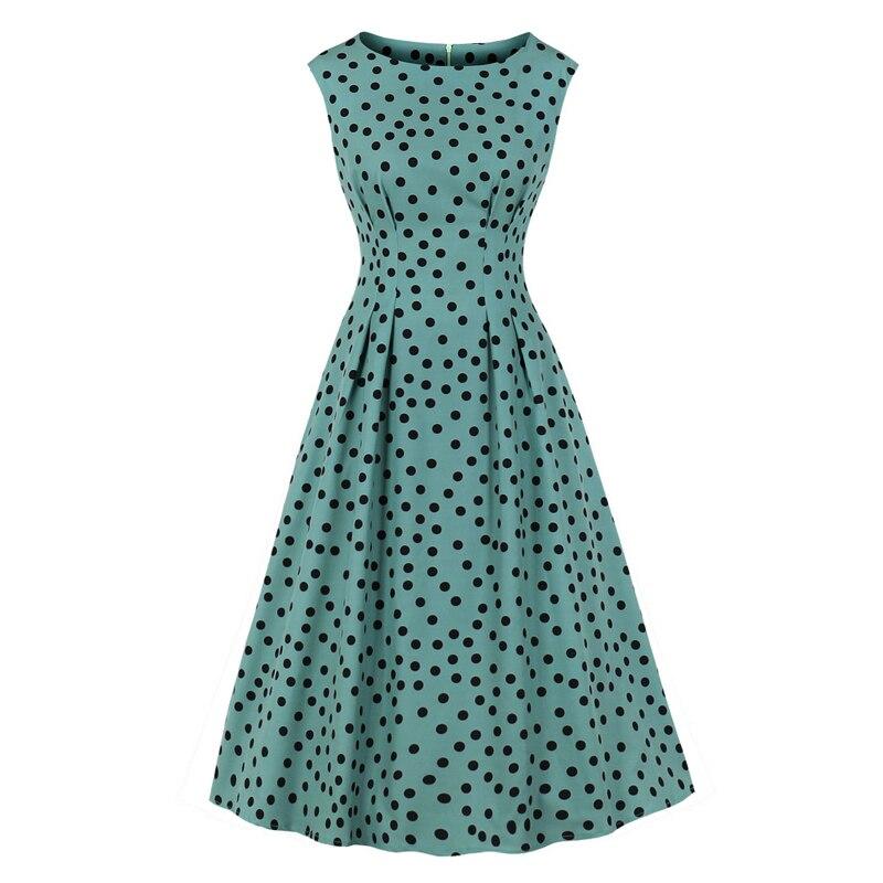 Vintage 50-Luvun Vihreä Mekko Mustilla Pilkuilla
