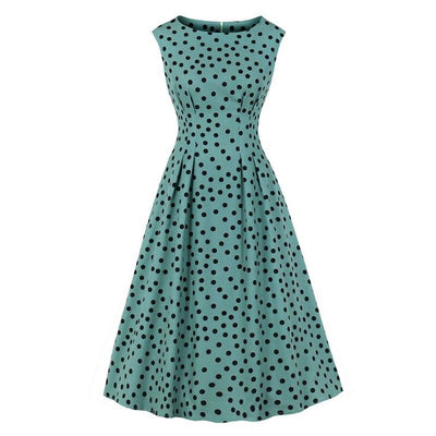 Vintage 50-Luvun Vihreä Mekko Mustilla Pilkuilla