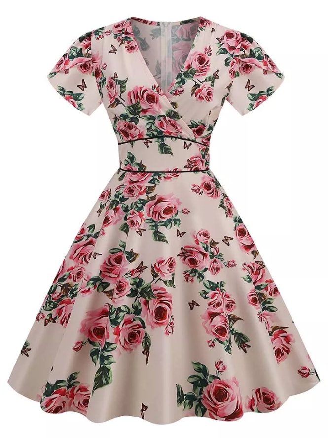 Vintage 60-Luvun Beige Kukkamekko