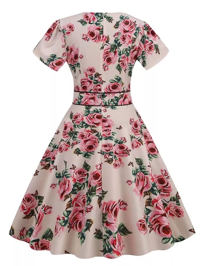 Vintage 60-Luvun Beige Kukkamekko