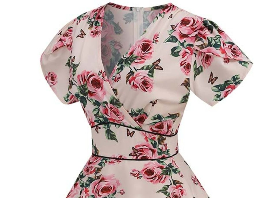 Vintage 60-Luvun Beige Kukkamekko