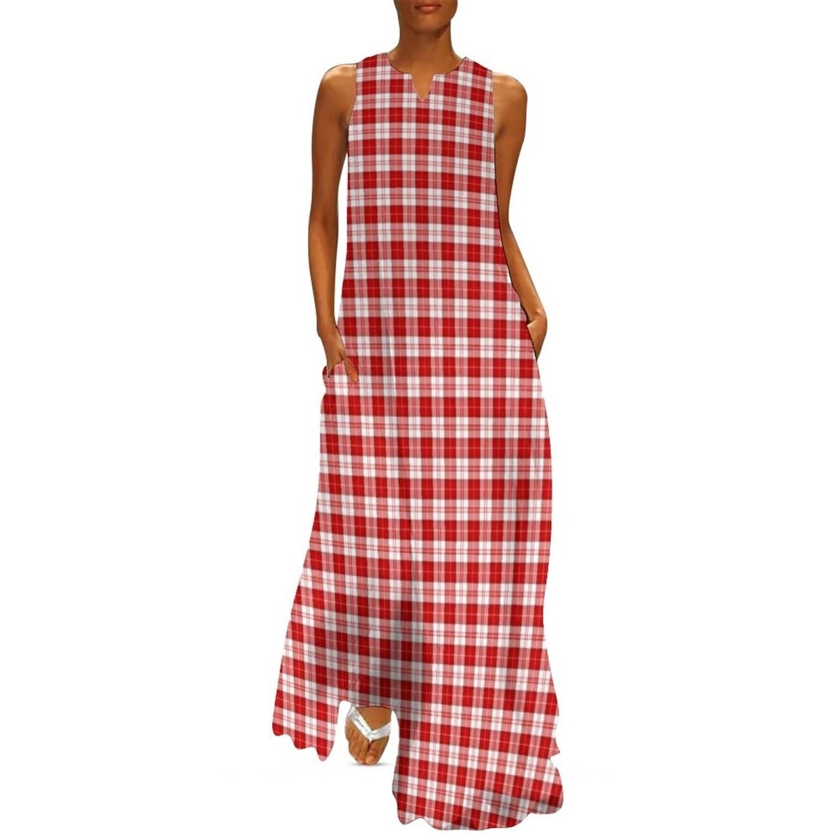 Vintage 70-Luvun Punainen Ja Valkoinen Mekko