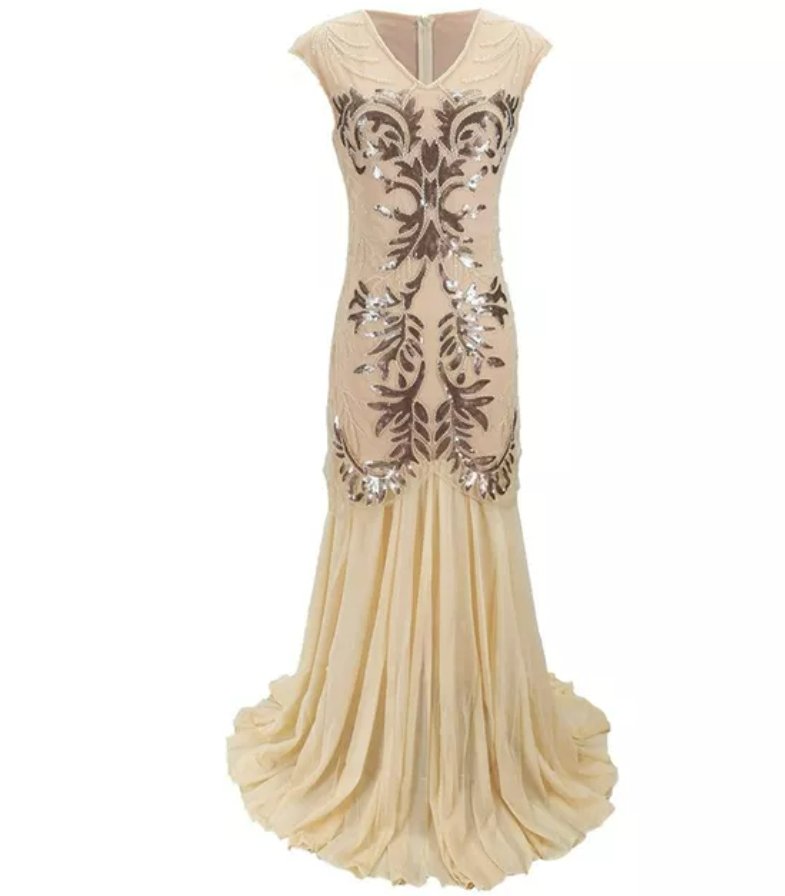 Vintage 1920-Luvun Art Deco Beige Mekko