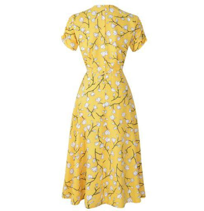 Vintage 40-Luvun Keltainen Kukkamekko