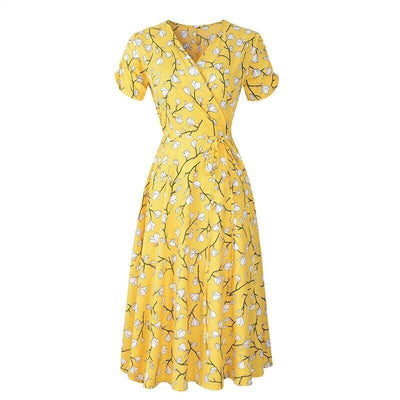 Vintage 40-Luvun Keltainen Kukkamekko