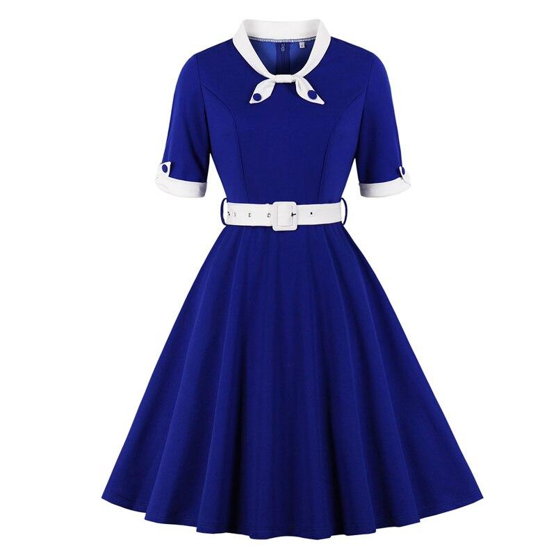 Vintage Syksyn Sininen Valkoinen Mekko