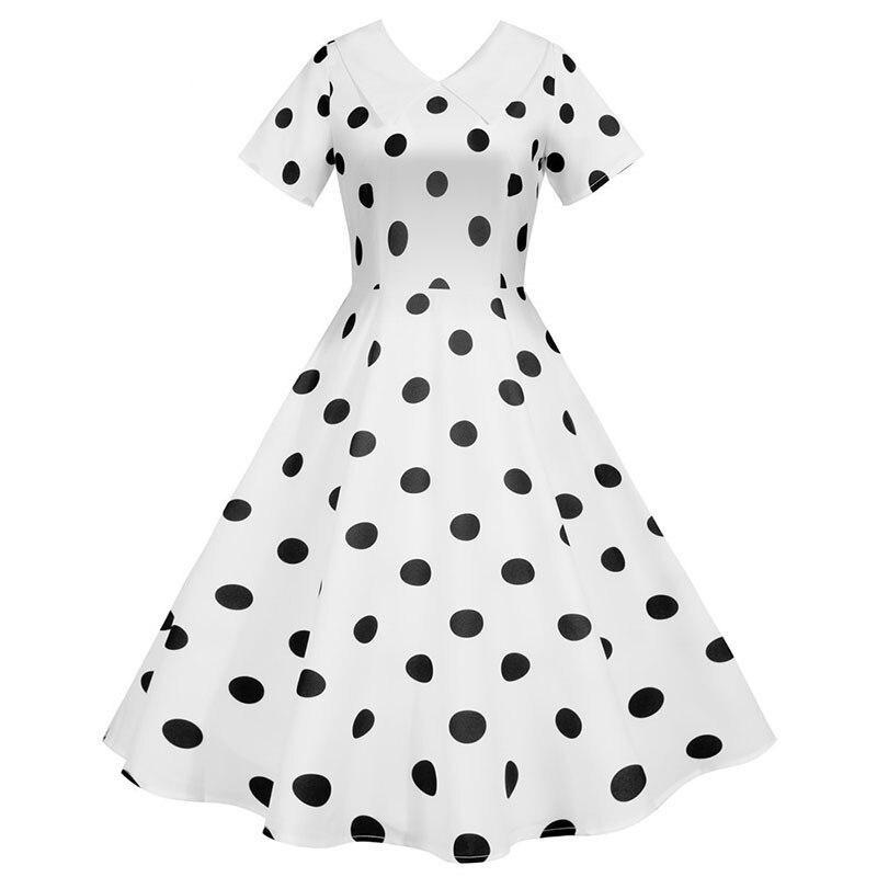 Valkoinen Vintage Mekko Mustilla Pilkuilla