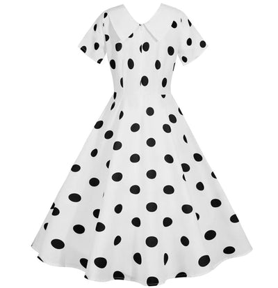 Valkoinen Vintage Mekko Mustilla Pilkuilla