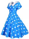 Vintage Sininen Mekko Valkoisilla Pilkuilla
