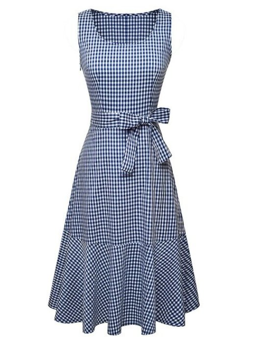 Vintage Sininen Ruutumekko