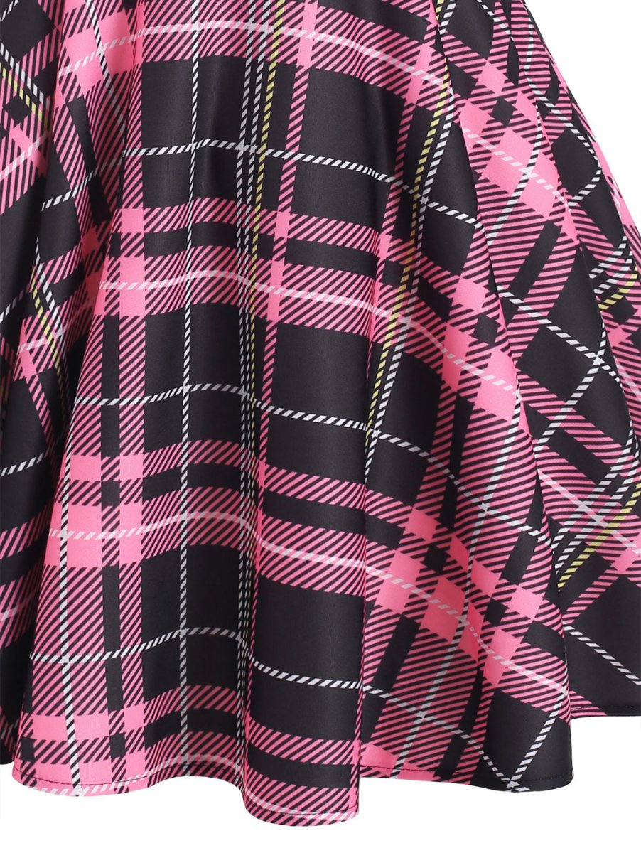 Vintage-Ruudullinen Nauhamekko, Vaaleanpunainen