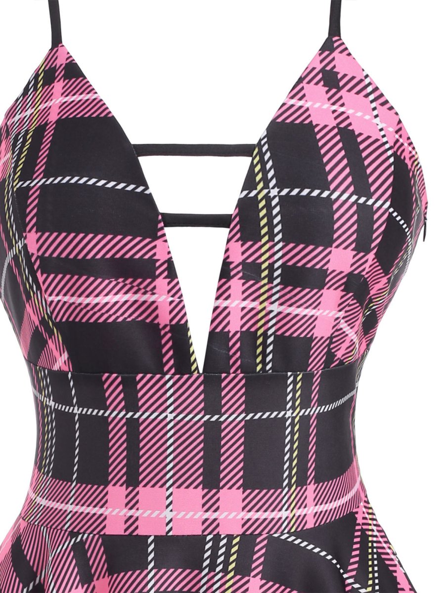 Vintage-Ruudullinen Nauhamekko, Vaaleanpunainen