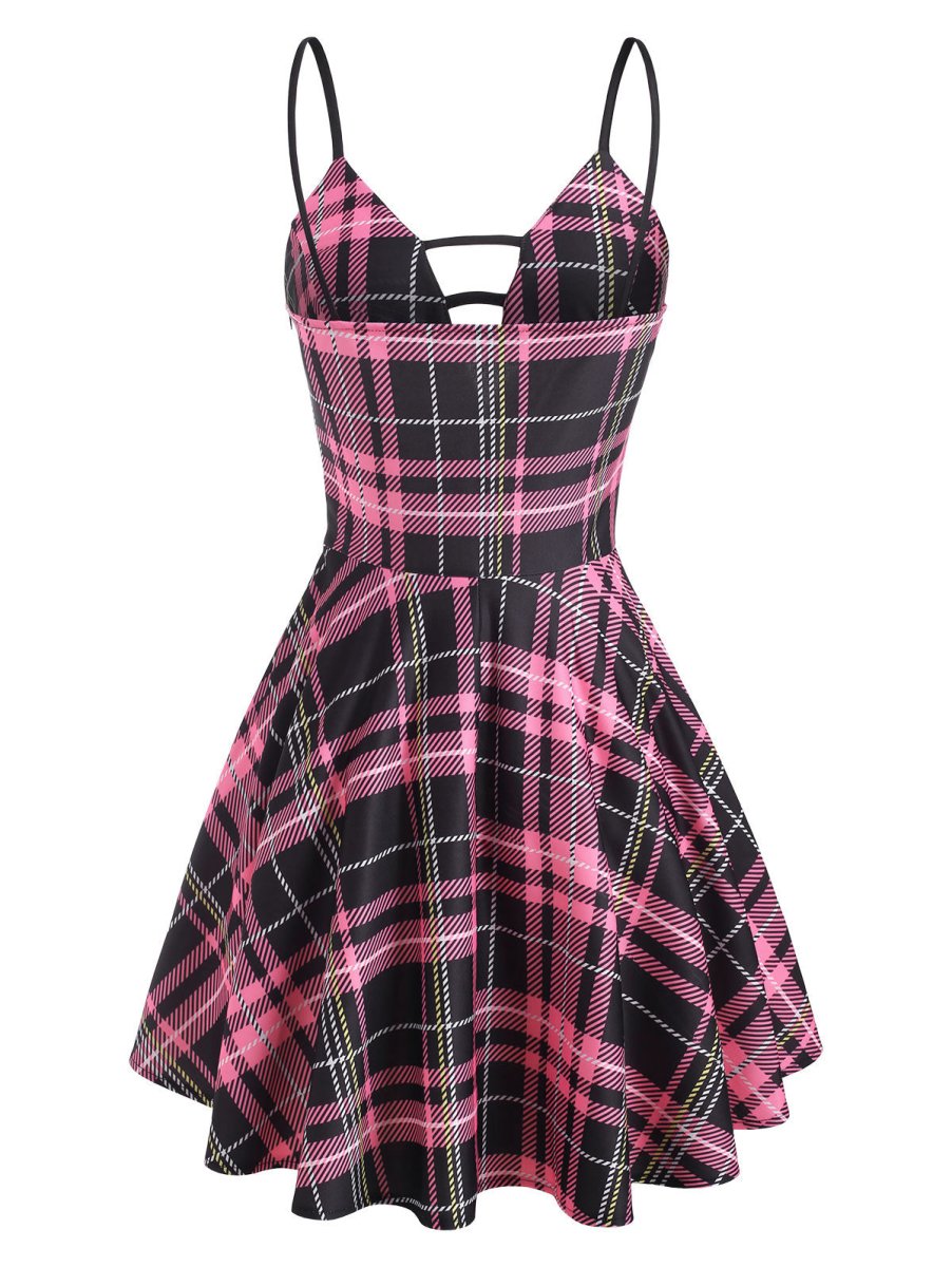 Vintage-Ruudullinen Nauhamekko, Vaaleanpunainen