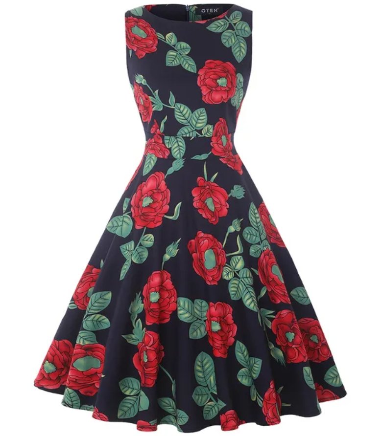Vintage Chic Retro Navy Flowers -Mekko