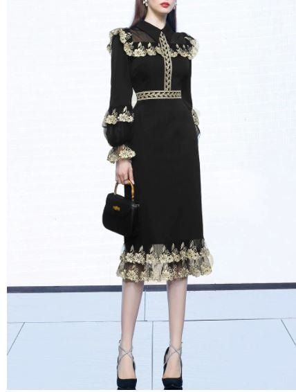 Vintage Musta Peter Pan -Kaulusmekko