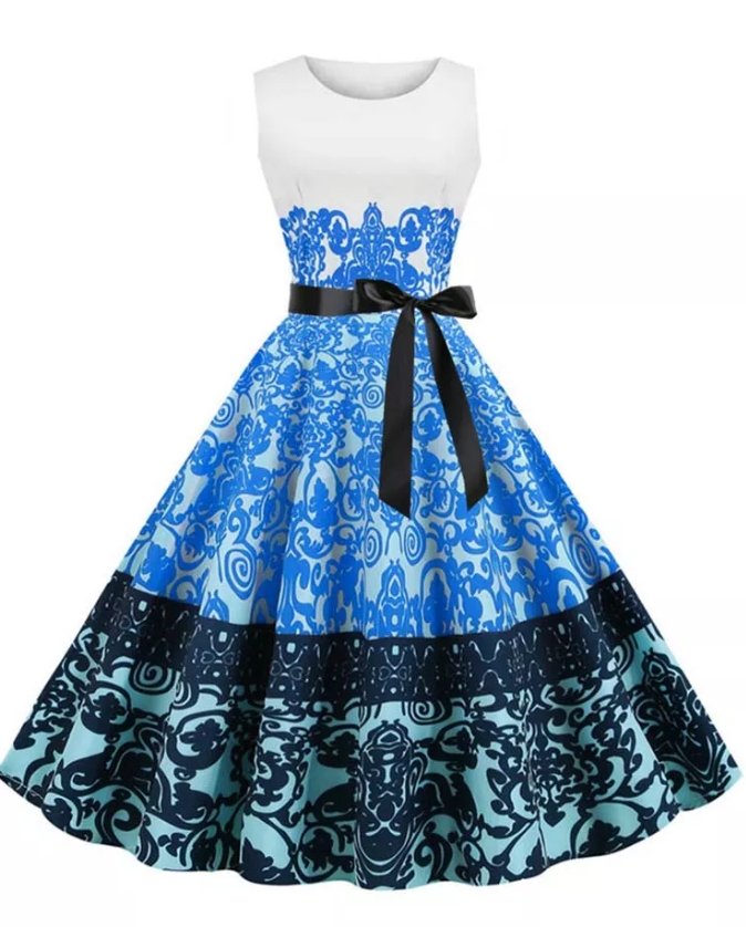 Vintage Valkoinen Pyöreäkauluksinen Kukkamekko