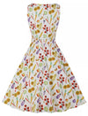 Vintage Pyöreäkaula-Mekko Kermanvärisiä Kukkia