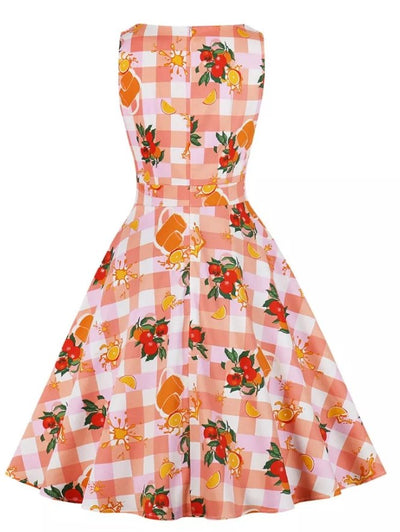 Vintage Pink Flowers -Mekko Pyöreäkauluksella