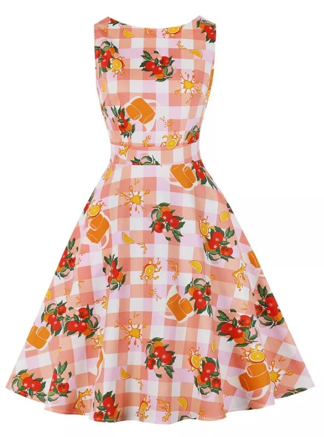 Vintage Pink Flowers -Mekko Pyöreäkauluksella
