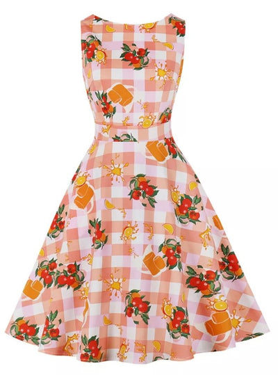 Vintage Pink Flowers -Mekko Pyöreäkauluksella