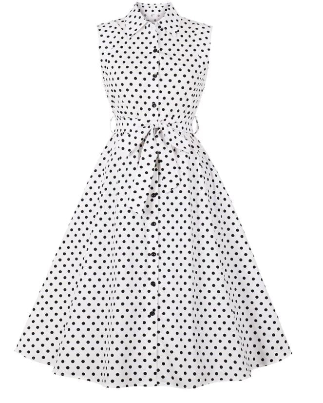 Vintage Mustavalkoinen Naisten Mekko