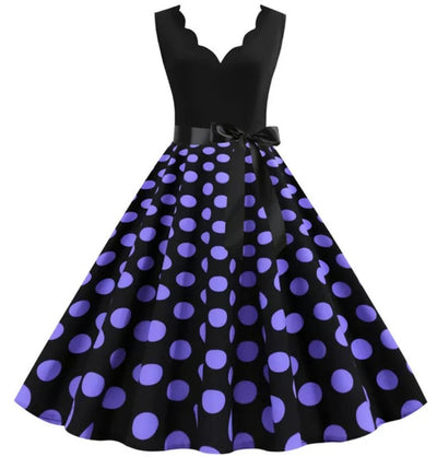 Naisten Vintage Mekko, Violetti Pilkku