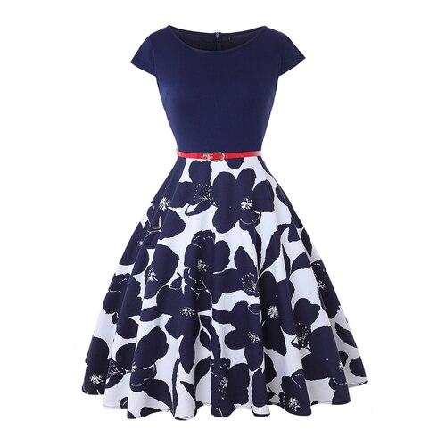 Vintage Plus-Kokoinen 50-Luvun Mekko, Sininen Kukka