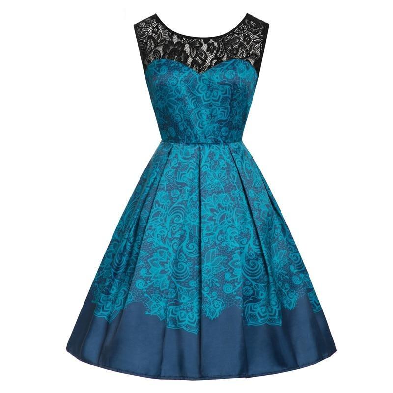Vintage Plus Size Pitsi Rockabilly Mekko Sininen