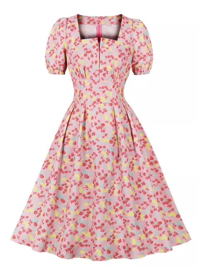 Vintage Plus Size Korkeavyötäröinen Mekko Vaaleanpunainen