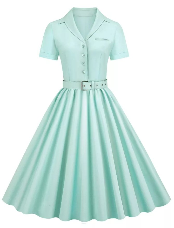 Vintage Plus Size Korkea Vyötärö Turkoosi Mekko