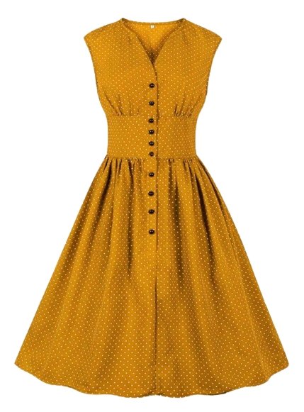 Keltainen Plus-Koon Vintage-Mekko