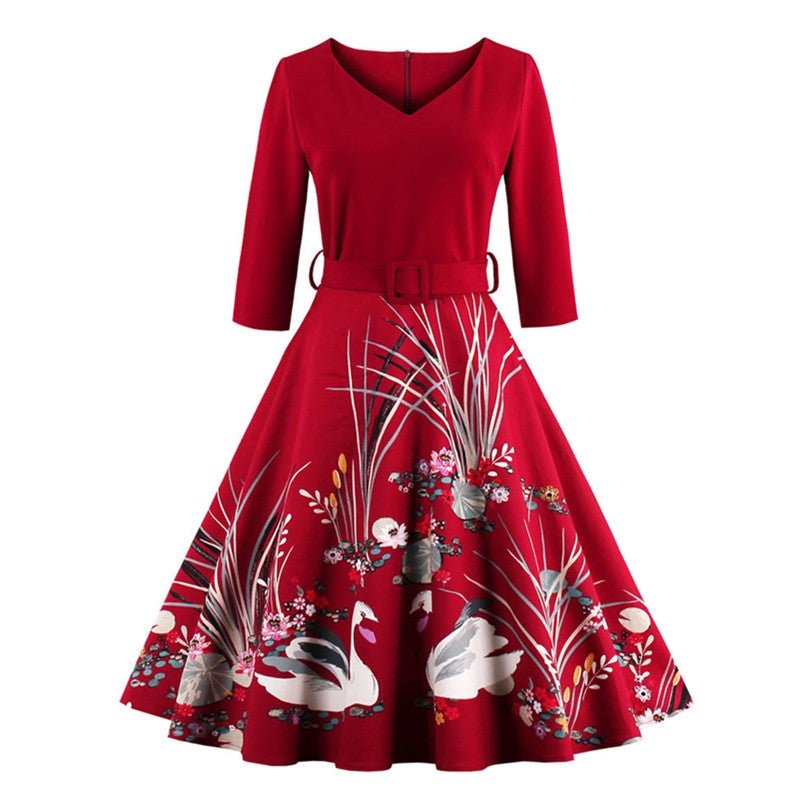 Vintage Plus-Koon Pitkähihainen Punainen Mekko