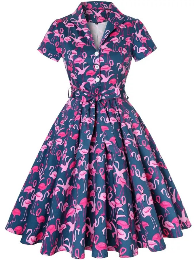 Vintage Plus Size Navy Birds -Mekko