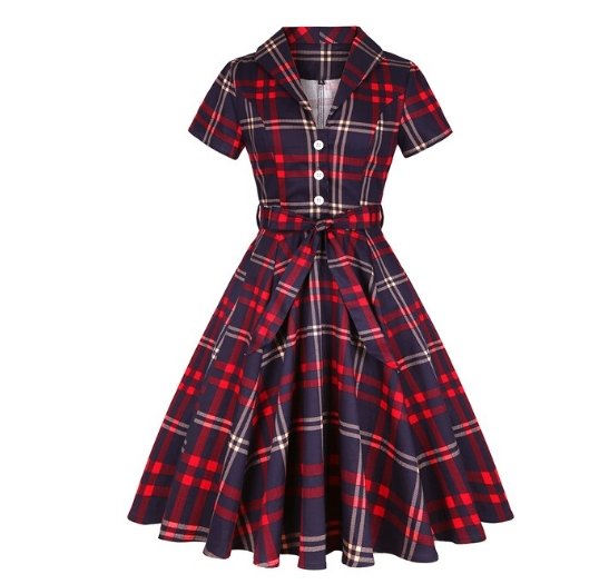Vintage Plus-Kokoinen Ruudullinen Mekko