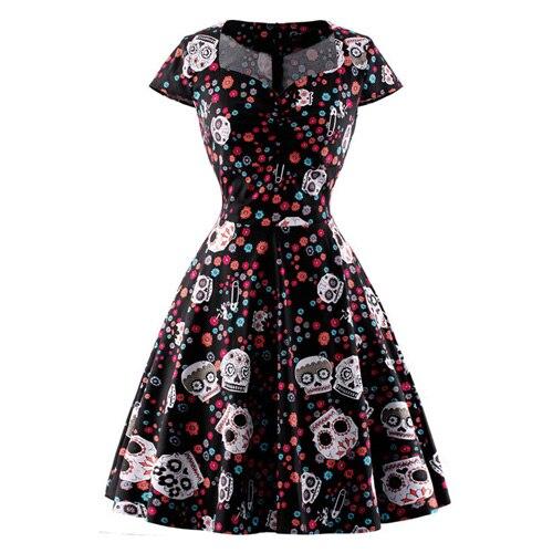 Vintage Plus-Koon Musta Skull-Mekko