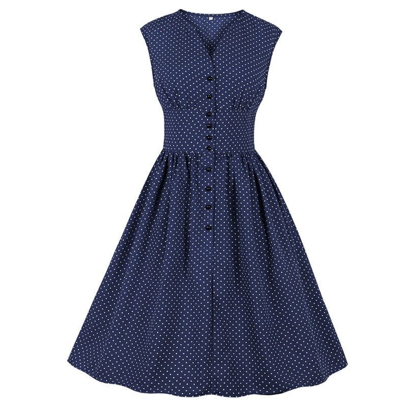 Vintage Plus-Koon Sininen Pilkkumekko