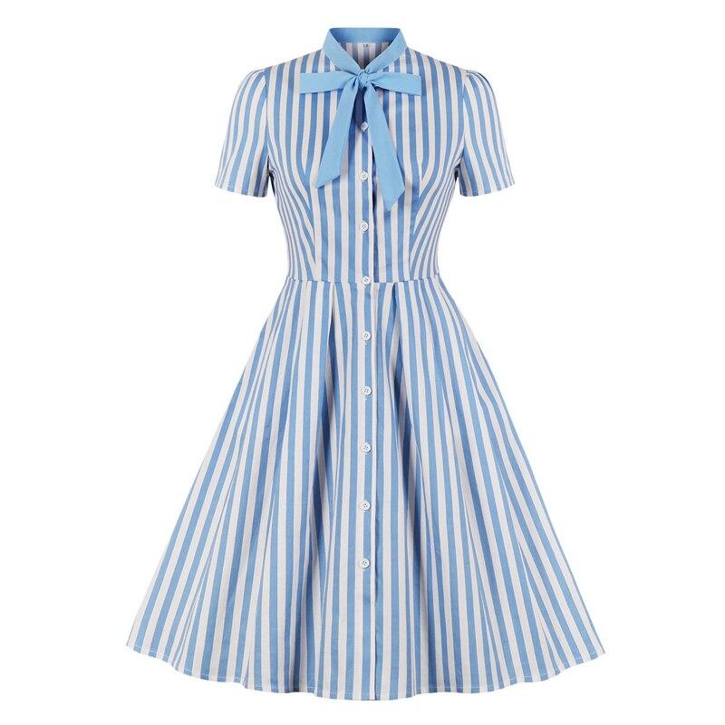 Vintage Plus-Koon Raidallinen Sininen Mekko
