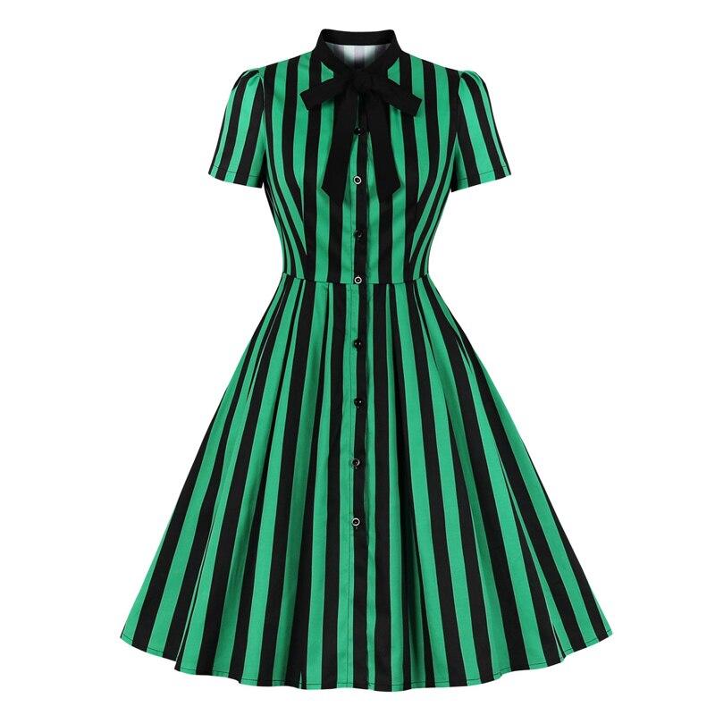 Vintage Plus-Kokoinen Raidallinen Mekko Vihreä