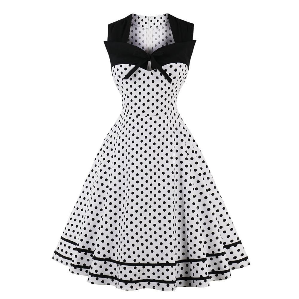 Vintage Plus Size Retro Mekko Valkoinen